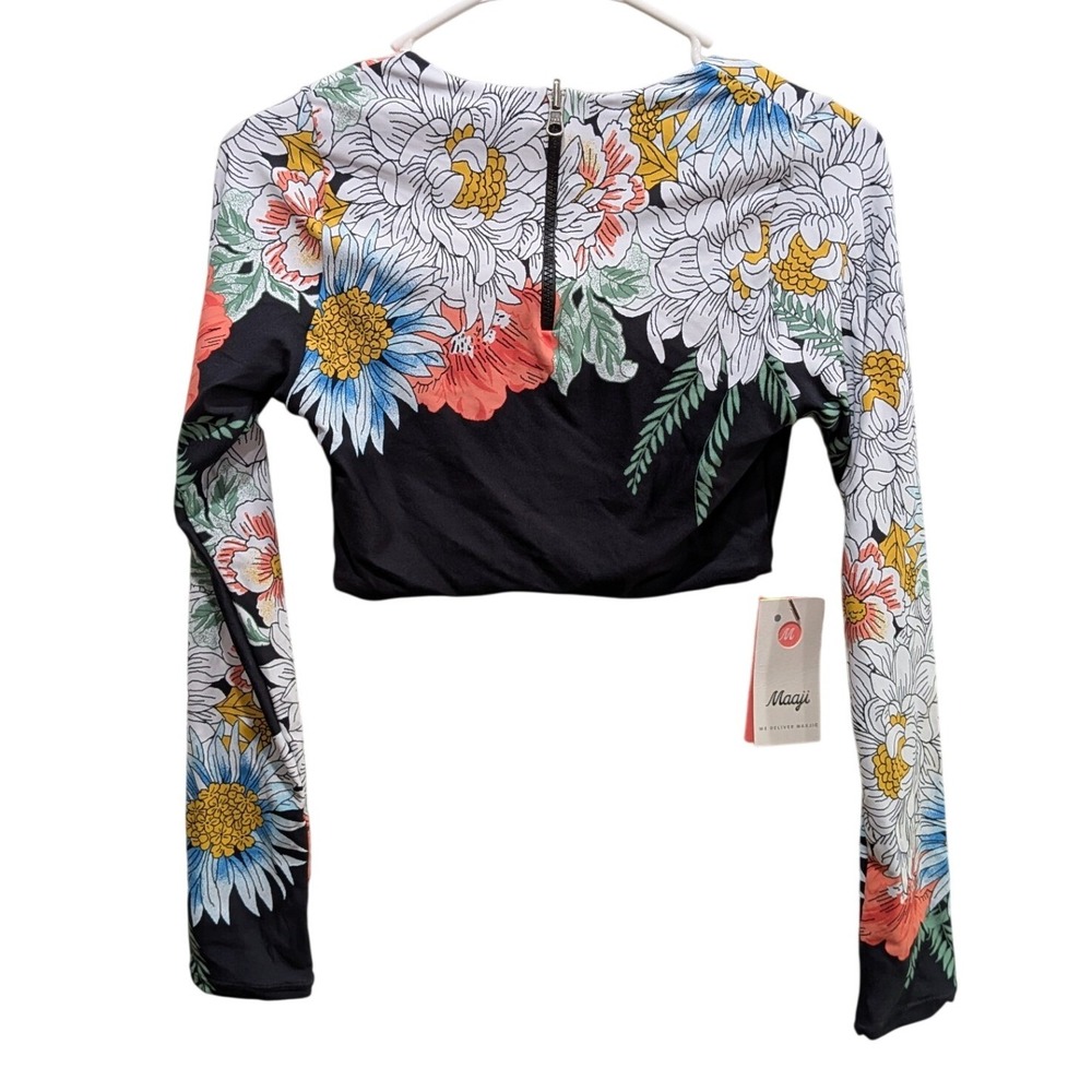 NWT Maaji Womens Reversible Long Sleeve Swim Crop Top L Floral Rash Guard Resort - Picture 2 of 11